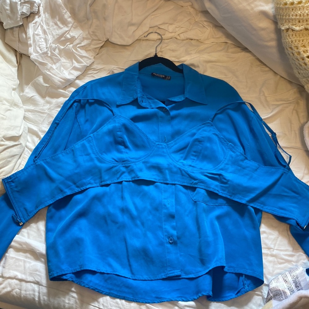 Nasty gal blue shirt and bralette top set
